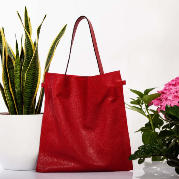 Cherry red leather shopping bag - Cinzia Rossi